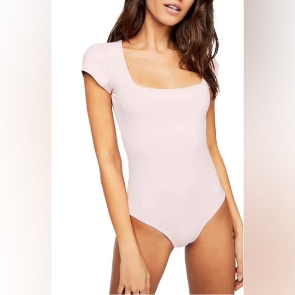 NWT Free People Fair and Square Neck Duo Bodysuit in Ballet Pink